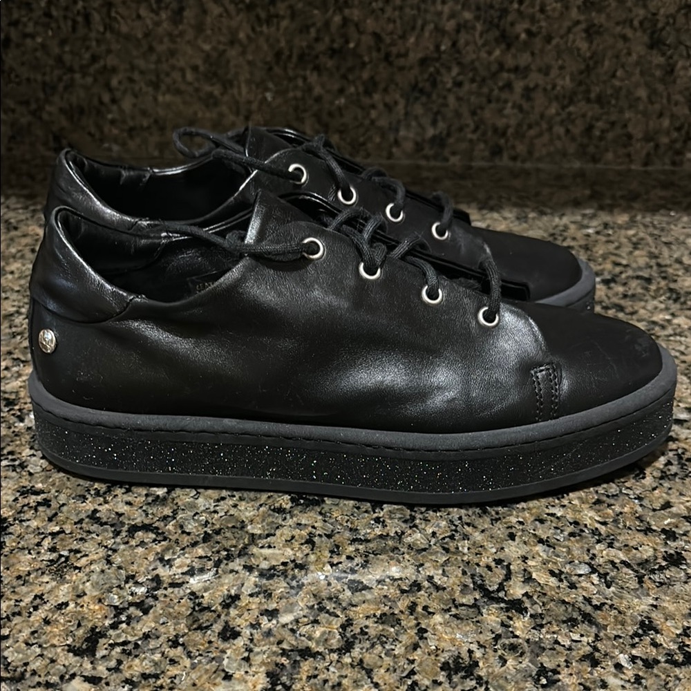 AGL Black Leather Sneakers with Glitter Sole